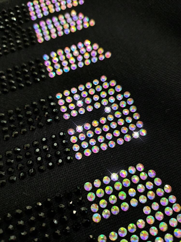 Rhinestone Letter Pattern Drop Shoulder Zipper Fly Drawstring Hoodie & Sweatpants