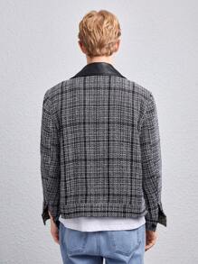 Manfinity VCAY 1pc Plaid Print Lapel Neck Overcoat, For Fall Winter - Black - View 2