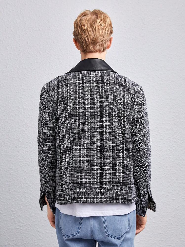 1pc Plaid Print Lapel Neck Overcoat, For Fall Winter