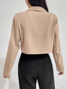 SHEIN EZwear Lapel Neck Single Button Crop Blazer - Khaki - View 2