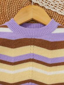 SHEIN Đứa bé gái Khối màu Thả vai Áo len - Nhiều màu - Xem 4