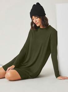 RueChic Solid Tee Dress - Green - View 3