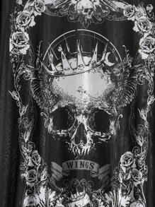 SHEIN EZwear Plus Halloween Skull Print Drop Shoulder Mesh Top Without Bra - Black - View 3