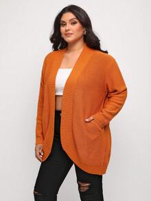 Mindsi Plus Size Solid Casual Design Cardigan - Orange - View 5