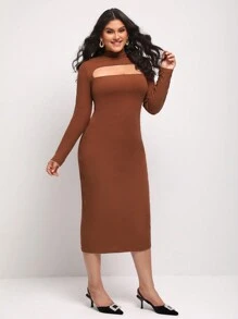 Dusk2Dawn 设计师加大剪裁前身紧身优雅连衣裙，适合度假 - 棕色 - 查看 3