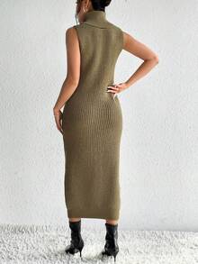 SHEIN Privé Áo len dệt kim cao cổ không có thắt lưng - Màu nâu  Mocha - Xem 2
