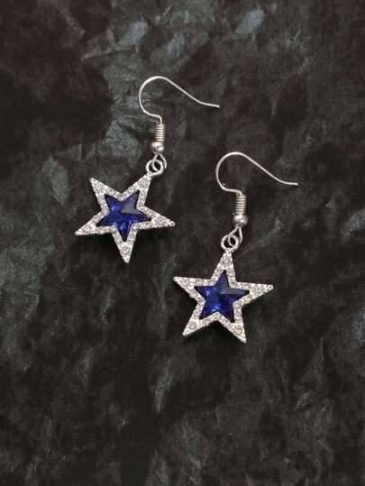 Goth 1pair Fashion Zinc Alloy Rhinestone Star Drop Earrings For Women For Dating Gift
