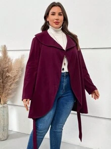 EMERY ROSE Talla grande Abrigo doblado cuello con botón delantero con cinturón - Rojo violeta - Ver 4