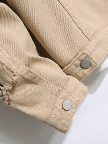 Manfinity Homme 男士长袖标语印花翻盖口袋牛仔夹克（不含T恤），秋季款 - 杏色 - 查看 6