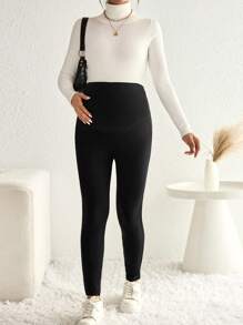 SHEIN Maternity Adjustable Waistband Leggings - Black - View 5