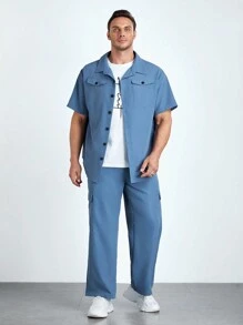 Manfinity Homme Men Plus Flap Detail Shirt & Pants Without Tee - Dusty Blue - View 1