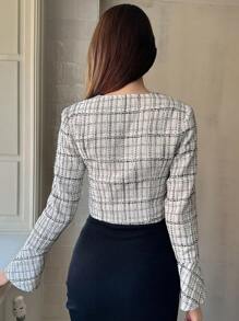 DAZY Chaqueta corta con bolsillo con solapa y estampado de cuadros