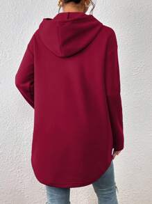 SHEIN Essnce Áo hoodie dây rút có túi Kangaroo - Màu Đỏ Sâu - Xem 2