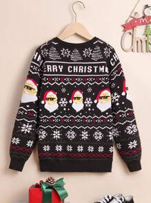 SHEIN Tween Boy Christmas Santa Claus & Snowflake Pattern Sweater,In Fall/Winter - Multicolor - View 2