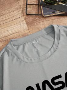 男士大码宇航員和字母圖形T恤 - 灰色 - 查看 6