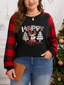 SHEIN LUNE Plus T-shirt Imprimé Noël Manches Raglan
