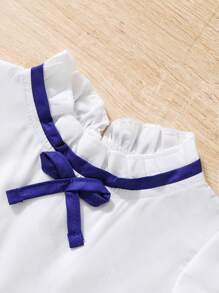 SHEIN Young Girl Two Tone Ruffle Trim Pleated Hem Belted Dress - Blue - View 4