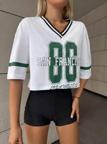 Cottnline Letter Graphic Drop Shoulder Tee - Black - View 5