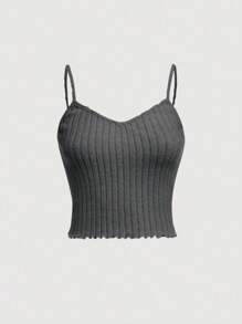 SHEIN Teen Girl Xà Lách Viền Cami Top - Màu xám đen - Xem 1