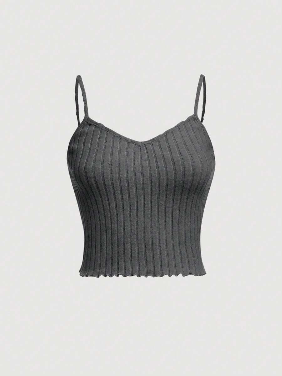 SHEIN Teen Girl Xà Lách Viền Cami Top - Màu xám đen - Xem 1