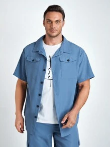Manfinity Homme Men Plus Flap Detail Shirt & Pants Without Tee - Dusty Blue - View 3