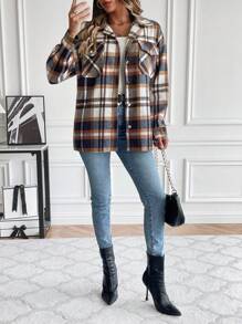 SHEIN Unity Áo khoác có túi trễ vai in họa tiết kẻ sọc - Nhiều màu - Xem 3