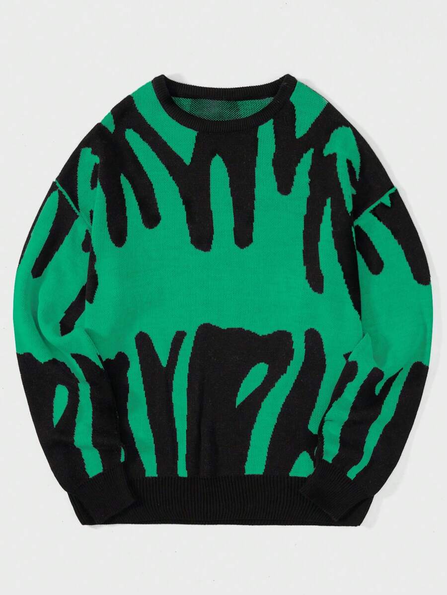 Men Graphic Pattern Drop Shoulder Sweater - Green - View 1