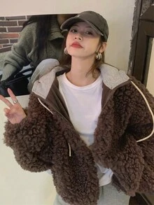 DAZY Abrigo teddy extragrande con hombros caídos - Marrón - Ver 2