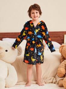 SHEIN Young Boy Plush Dinosaur Pattern Hooded Loungewear - Multicolor - View 4