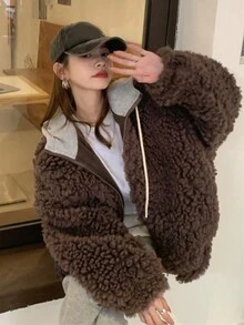 DAZY Abrigo teddy extragrande con hombros caídos - Marrón - Ver 6