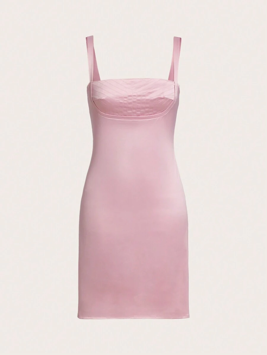 SHEIN MOD Chất rắn Váy Dây - Màu Hồng baby - Xem 1