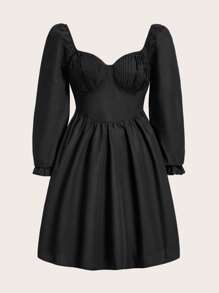 SHEIN MOD Vestido unicolor pecho con fruncido - Negro - Ver 1