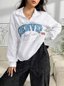 SHEIN Unity Letter Graphic Kangaroo Pocket Drop Shoulder Sweatshirt - White - View 3