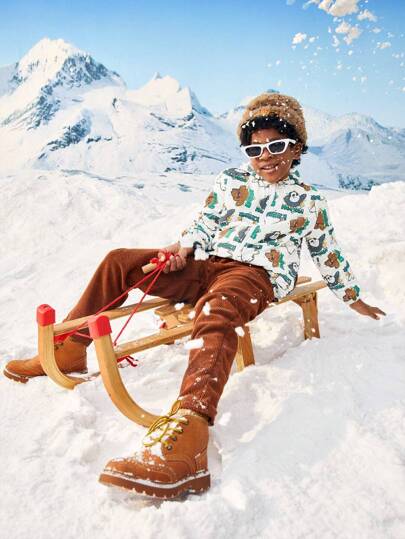 We Bare Bears X SHEIN 青少年男孩卡通圖案連帽夾克，春秋季風格