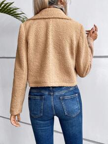 SHEIN LUNE Cổ áo Mở Mặt trước Áo khoác - Màu Khaki - Xem 2