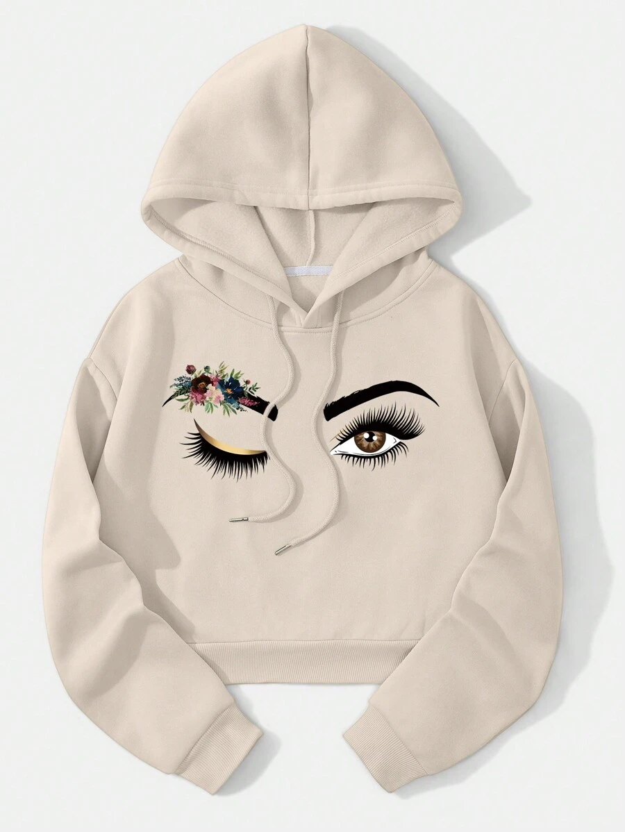 INAWLY Floral & Figure Graphic Thermal Lined Drawstring Hoodie,Long Sleeve Tops Graduation,Back To School,Graduation,Teacher For Women,Back To School Pullover Fall Sweatshirt - Apricot - View 1