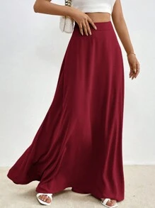 Firerie Solid High Waist Maxi Skirt - Burgundy - View 4