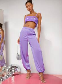 SHEIN BAE Christmas Sequin Crop Cami Top - Purple - View 4