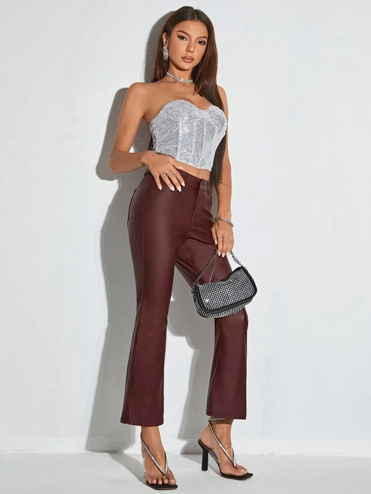 Women Elegant Flared Pocket Pants, Versatile