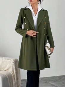 SHEIN Clasi Áo khoác đôi có cổ ve áo - xanh quân đội - Xem 1