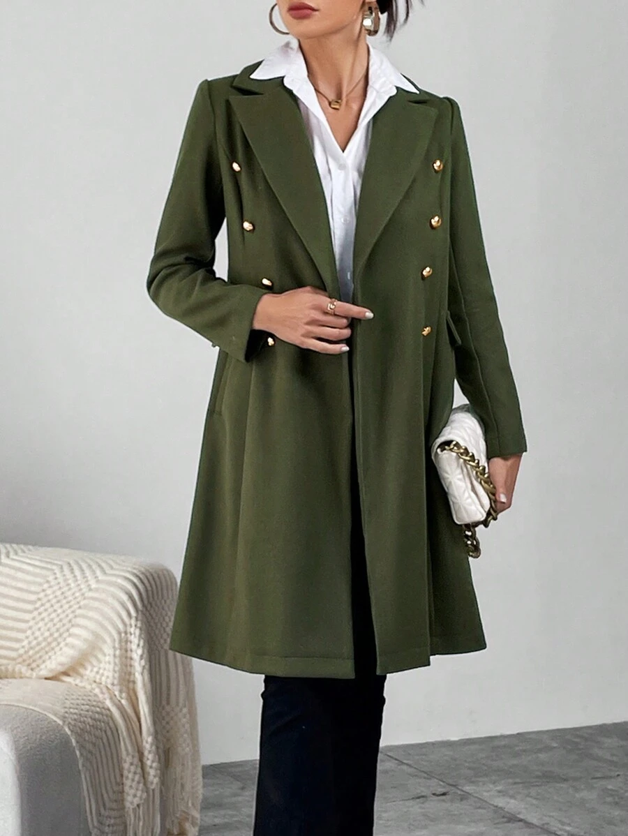 SHEIN Clasi Áo khoác đôi có cổ ve áo - xanh quân đội - Xem 1