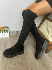 Women's Over The Knee Fashion Boots With Elastic Tight Leg Cuffs, Sexy Stage Performance Boots For Plus Size Women - Black - View 2