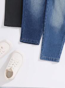 Young Boys 3 Packs Elastic Waist Slant Pocket Solid Jeans, School, Campus, College Summer Holiday - Multicolor - View 4