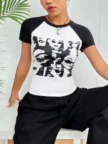 SHEIN EZwear Áo thun nữ Con số Giải trí - trắng - Xem 5
