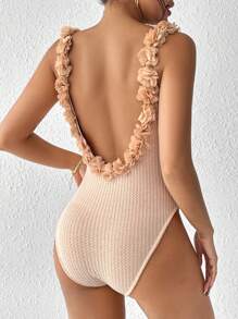 SHEIN Frenchy 3D貼花露背吊帶連體衣 - 杏色 - 查看 5