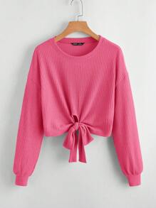SHEIN EZwear Hơn Thả vai Nút viền Áo thun - Màu Hồng Tươi - Xem 1