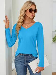 Camisetas de Mujer Liso Casual - Azul - Ver 6