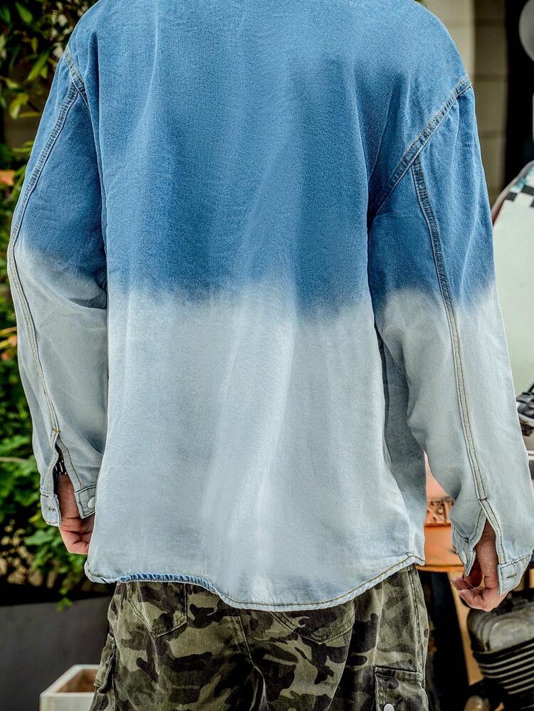 Men's Ombre Button Front Extra-Oversized Denim Shirt Without T-Shirt