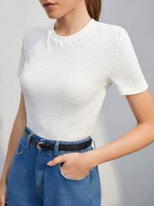 BizChic Chất rắn Vòng cổ Áo thun - trắng - Xem 2