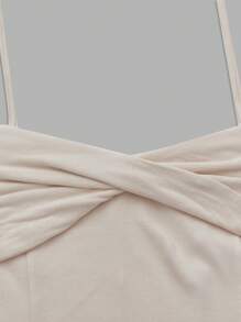 SHEIN MOD Solid Twist Front Halter Neck Flounce Sleeve Dress - Apricot - View 4